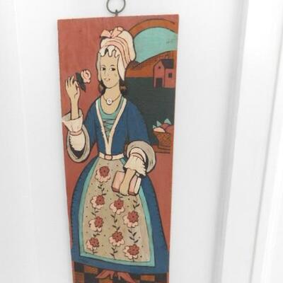 Pair of Vintage Painting on Wood Colonial Man and Woman