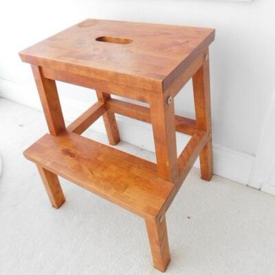Solid Wood Step Stool Dark Stain