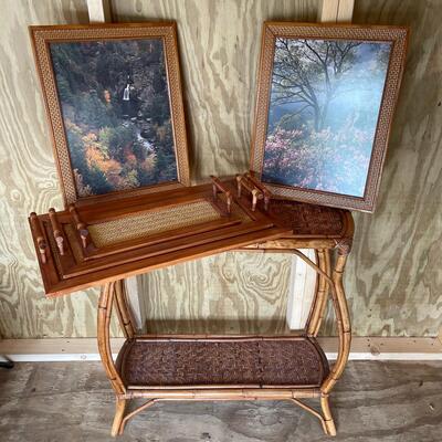 Lot 2 - Rattan Table and Art 