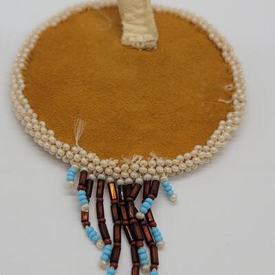 Lot J23: Vintage handcrafted southwest beaded Morning Star necklace and matching clip on earrings- St. Labre Indian school