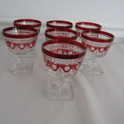 7 Ruby Flash Glass Goblets