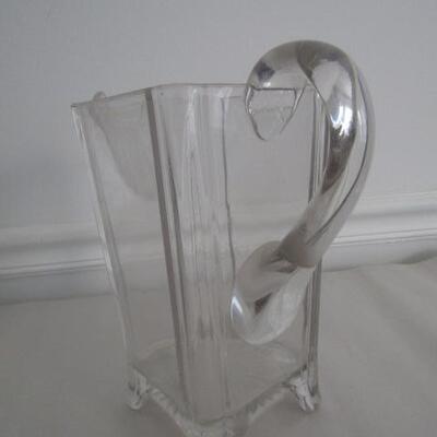 Vintage Footed Glass Pitcher- 5 Inches Across, 9 Inches Tall