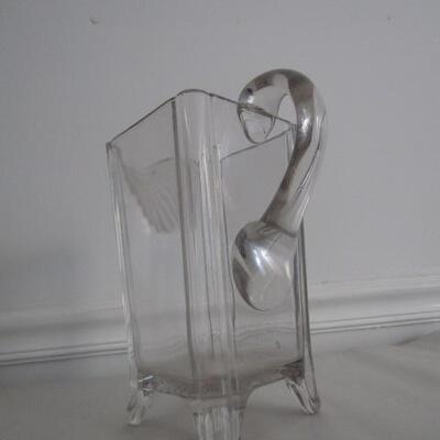 Vintage Footed Glass Pitcher- 5 Inches Across, 9 Inches Tall