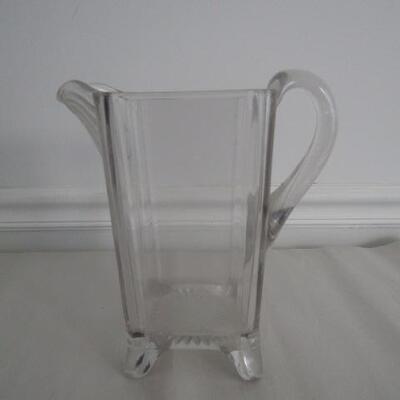 Vintage Footed Glass Pitcher- 5 Inches Across, 9 Inches Tall