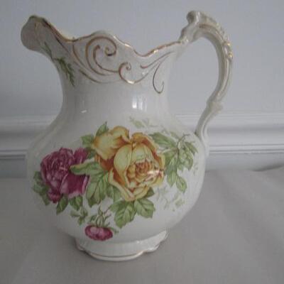 Vintage Floral Theme Pitcher by Buffalo Pottery
