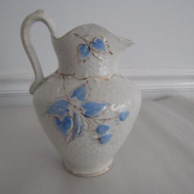 Vintage Blue Leaves Pitcher by The Wheeling Pottery Co.
