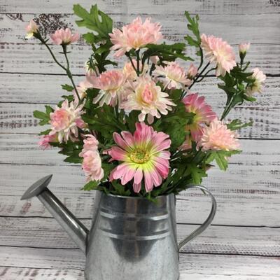 Artificial Pink Daisy Flowers in Watering Can 