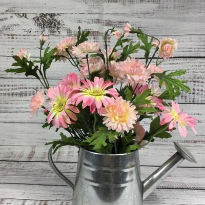 Artificial Pink Daisy Flowers in Watering Can 