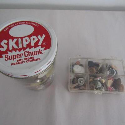 Vintage Skippy Peanut Butter Jar Full of Buttons