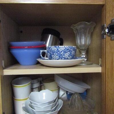 Several Cabinets Full of Misc. Kitchenware- Drinking Glasses, Mugs, Plates, Bowls, Etc.