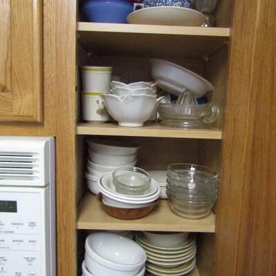 Several Cabinets Full of Misc. Kitchenware- Drinking Glasses, Mugs, Plates, Bowls, Etc.
