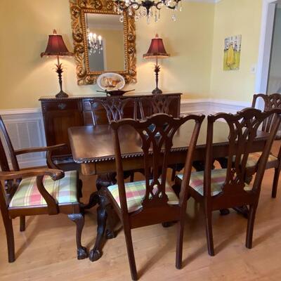 Antique Dining Room Table Chairs & Matching Buffet