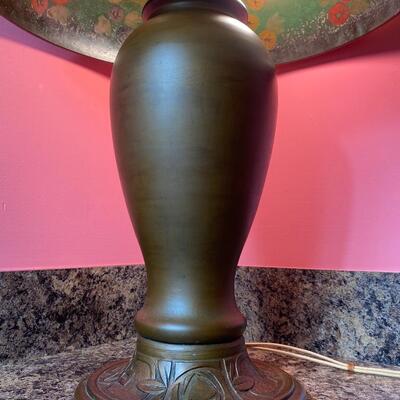 Antique Jefferson 1884 Jefferson Hollyhock Reverse Painted Shade & Lamp (damage)