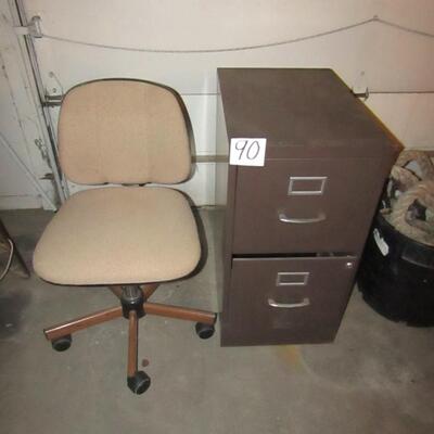 LOT 90  TWO DRAWER FILING CABINET AND DESK CHAIR