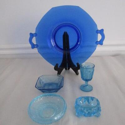 Assorted Blue Glass- Including Handled Serving Plate