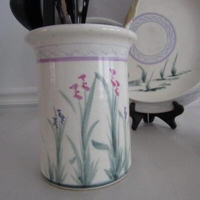 Handmade Pottery Kitchenware- Covered Baker, Plate, and Utensil Holder