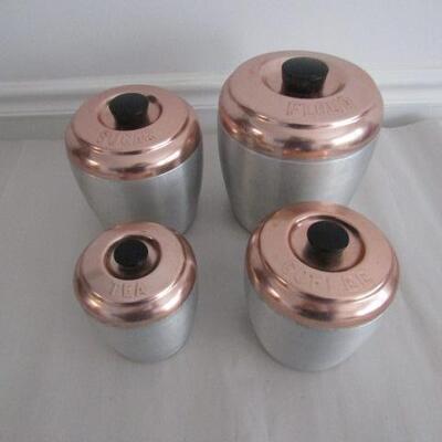 Retro Aluminum and Copper Canister Set (Tea, Coffee, Sugar, and Flour)