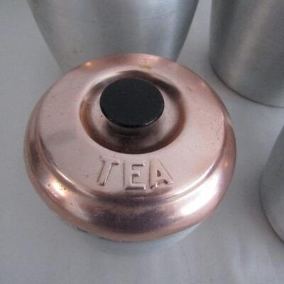 Retro Aluminum and Copper Canister Set (Tea, Coffee, Sugar, and Flour)