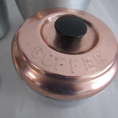 Retro Aluminum and Copper Canister Set (Tea, Coffee, Sugar, and Flour)