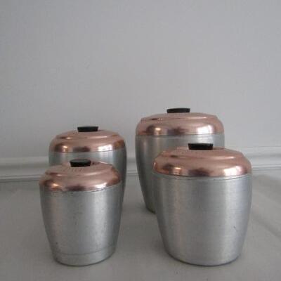 Retro Aluminum and Copper Canister Set (Tea, Coffee, Sugar, and Flour)