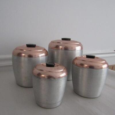 Retro Aluminum and Copper Canister Set (Tea, Coffee, Sugar, and Flour)