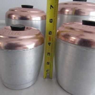 Retro Aluminum and Copper Canister Set (Tea, Coffee, Sugar, and Flour)