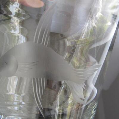 Glass Vase with Etched Coy Fish- 4 1/2" Across