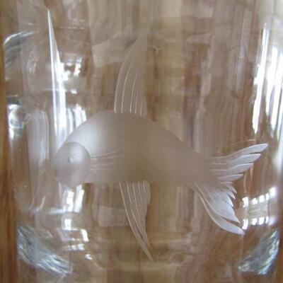 Glass Vase with Etched Coy Fish- 4 1/2" Across