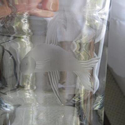 Glass Vase with Etched Coy Fish- 4 1/2" Across