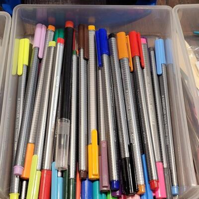 Lot 100: Markers, Pencils, Pens ,Scissors, Glue in a Small Plastic 5 Drawer Organizer 
