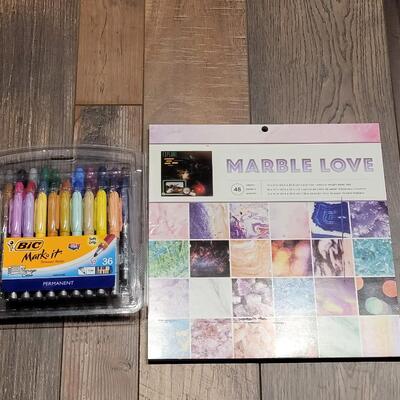 Lot 108: Marble Style Paper Pack and Markers Lot