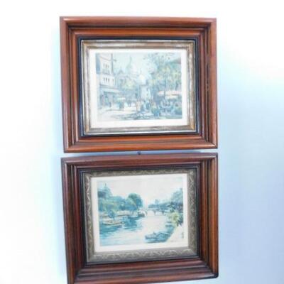 Pair of Vintage Signed Prints in Solid Wood Frames