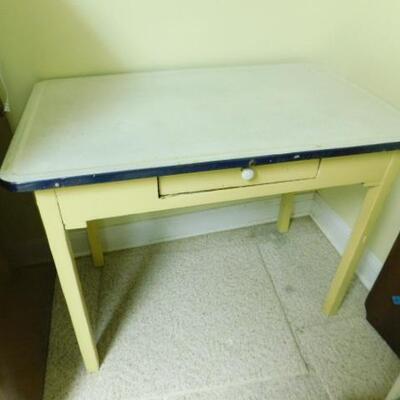 Vintage Wood Frame Enamel Top Country Farmhouse Work Table
