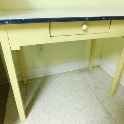 Vintage Wood Frame Enamel Top Country Farmhouse Work Table
