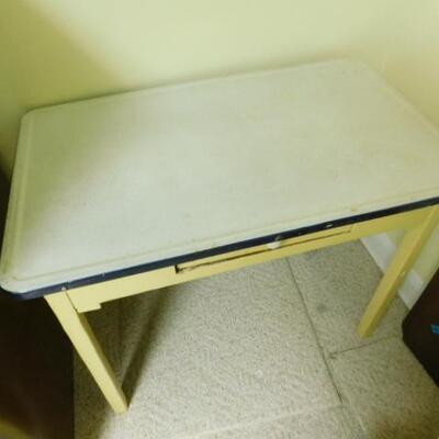 Vintage Wood Frame Enamel Top Country Farmhouse Work Table