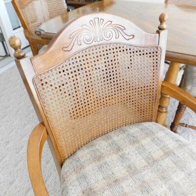 Vintage Solid Wood Table with Four Cane Back Chairs