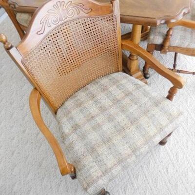 Vintage Solid Wood Table with Four Cane Back Chairs