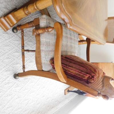 Vintage Solid Wood Table with Four Cane Back Chairs