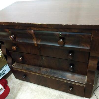 Antique Flame Mahogany Empire Style Two over Three Dresser 
