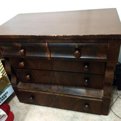Antique Flame Mahogany Empire Style Two over Three Dresser 