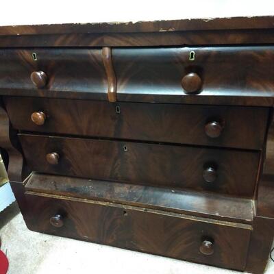 Antique Flame Mahogany Empire Style Two over Three Dresser 