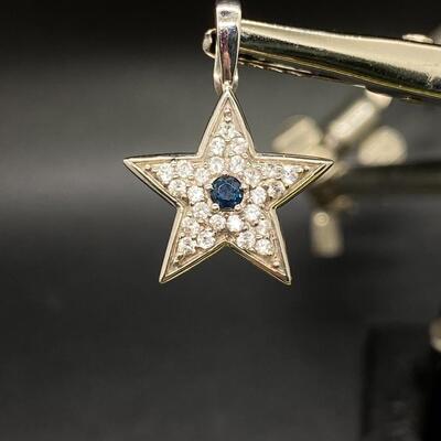 Sterling Silver CZ & Sapphire Moon and Star Pendant Enhancers Charms