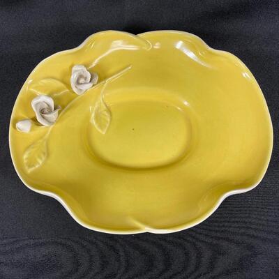 Vintage Yellow Haldeman Caliente Pottery Dish Bowl Plate with Roses