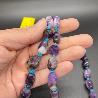 Double Strand Polished & Cut Amethyst Beaded Necklace