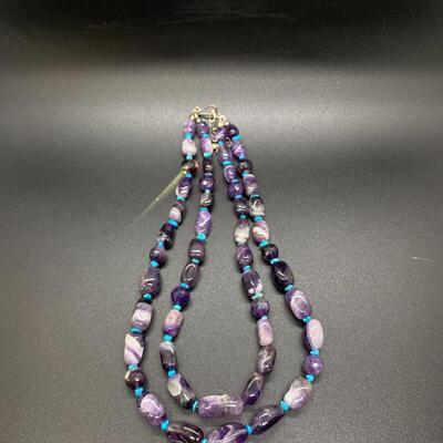 Double Strand Polished & Cut Amethyst Beaded Necklace