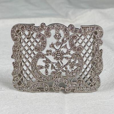 Sterling Silver CZ Filigree Belt Buckle Scarf Slide