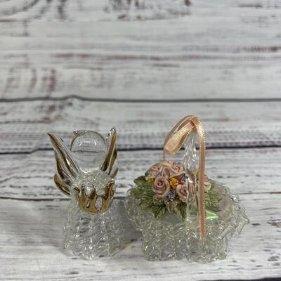 Blown Glass angel and basket Figurine