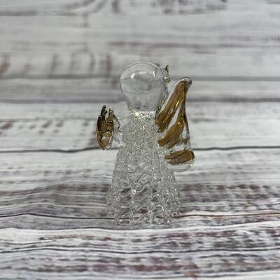 Blown Glass angel and basket Figurine