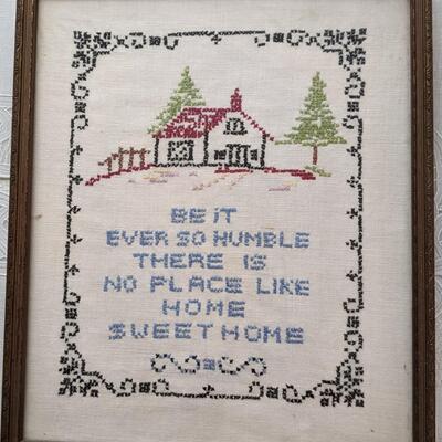 Vintage Framed cross stitch No Place Like Home