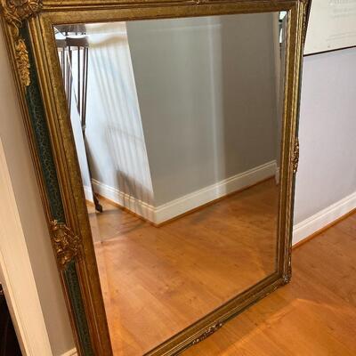 Large Mirror With Green And Gold Accents 